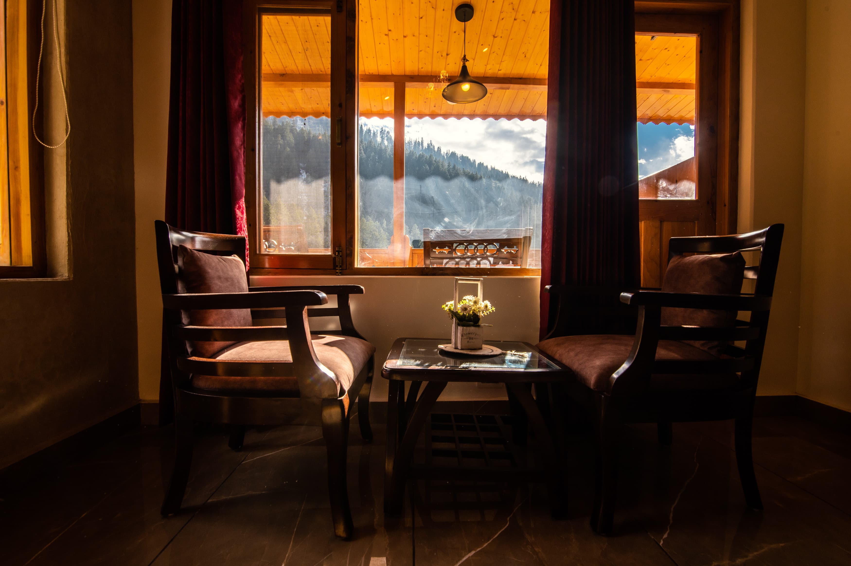 View from the cottage — mountains beyond